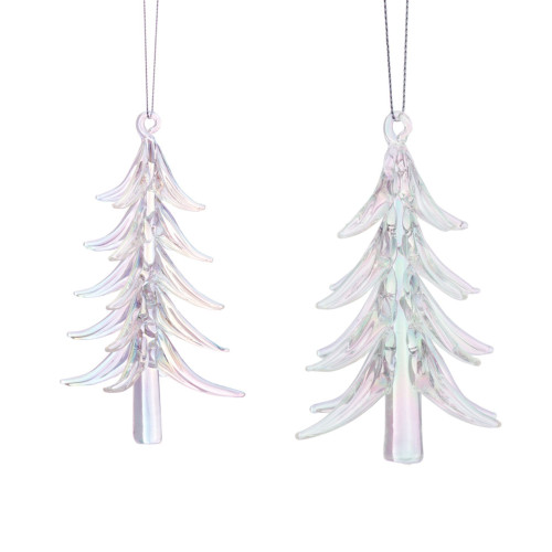 Set of 12 Clear Tree Glass Christmas Ornaments, 6"