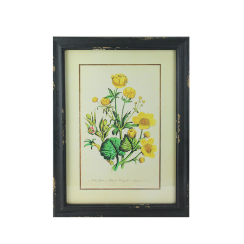 16" Black and Butter Yellow Marigold Distressed Wood Framed Print Wall Art