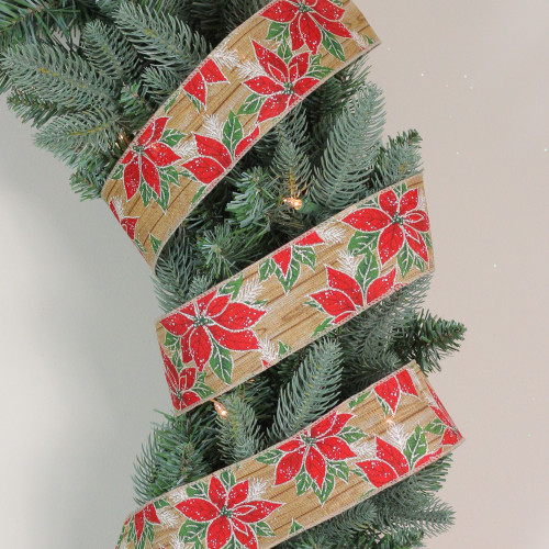 Northlight Glitter White and Green Holly Berries Christmas Wired Craft  Ribbon 2.5 x 16 Yards