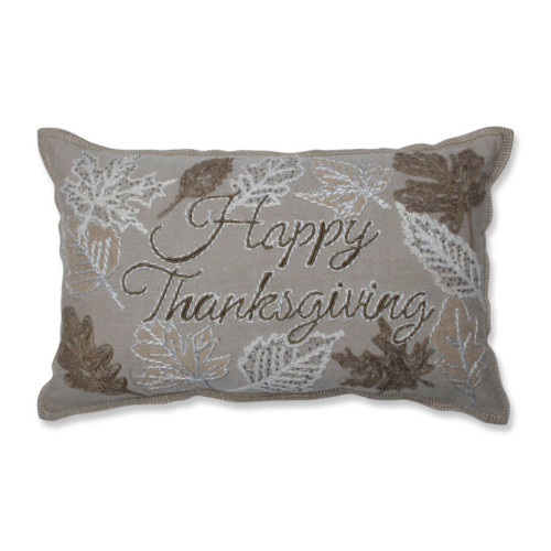 18.5" Gray and White Rectangular "Happy Thanksgiving" Throw Pillow