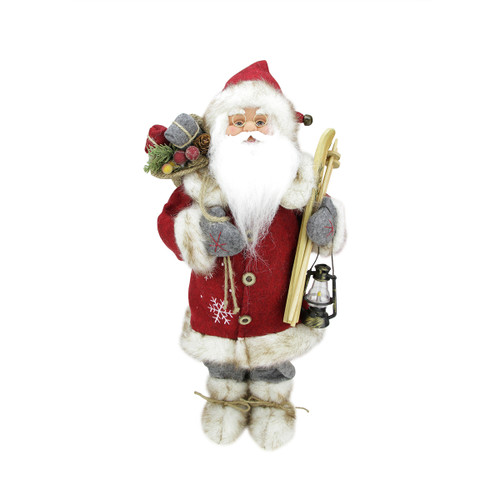 19" Red and Gray Standing Santa Claus Christmas Figure with Skis - 31424858