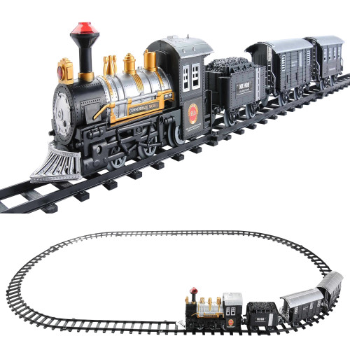 14pc Black Battery Operated Lighted & Animated Classic Train Set