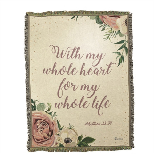 Pink and Beige Flower Printed Fringed Throw Blanket 48" x 68"