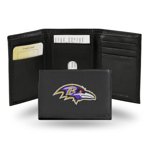 4" Black and Violet NFL Baltimore Ravens Embroidered Trifold Wallet