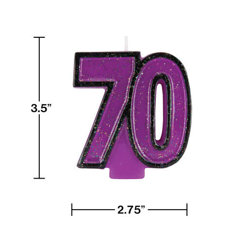 Pack of 6 Grape Purple and Black Bold Glitter Molded Numeral "50" Party Candles 3.5"