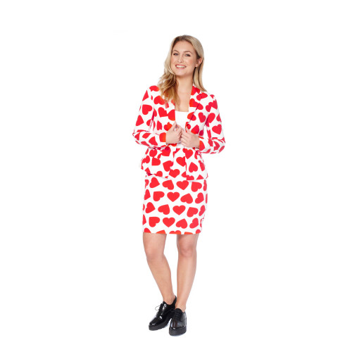 White and Red Queen of Hearts Women's Adult All Year Valentine Suit - US12