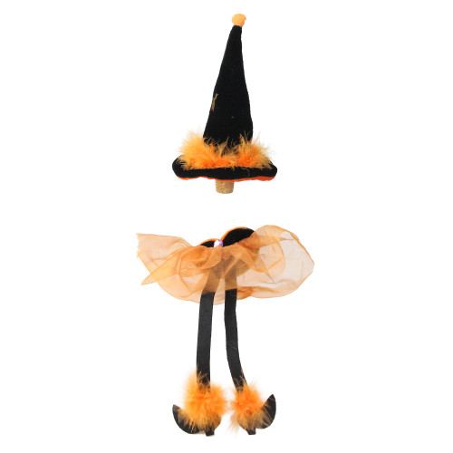 6.5" Orange and Black Feathered Witches Hat Halloween Wine Bottle Stopper