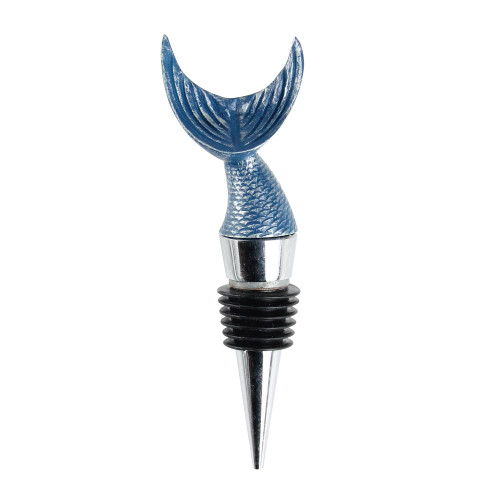 4.5" Handcrafted Silver Brushed Blue Mermaid Tail Stainless Steel Wine Bottle Stopper