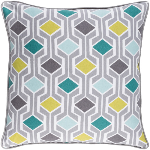 18" Gray and Yellow Diamond Patterned Square Woven Throw Pillow Cover with Piping Edge