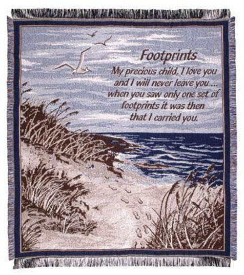 48" x 60" "Footprints in the Sand" Quote Afghan Throw Blanket