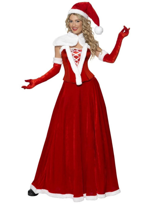 40" Red and White Miss Santa Women Adult Christmas Costume - Large