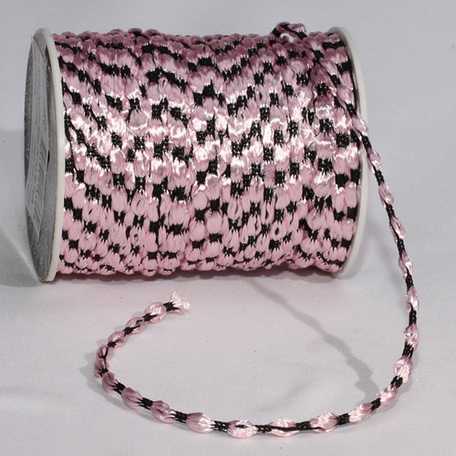 Crepe Pink and Black Woven Palomino Braid Craft Ribbon Cording 0.25" x 200 Yards