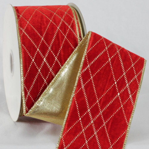 Red and Gold Colored Diamond Patterned Craft Ribbon 3" x 20 Yards