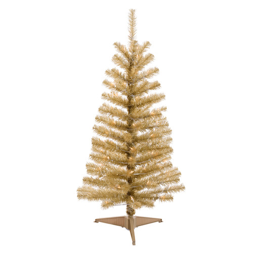 Celebrations 4 ft. Clear Prelit Gold Tinsel Artificial Tree 70 lights - Case Of: 1;