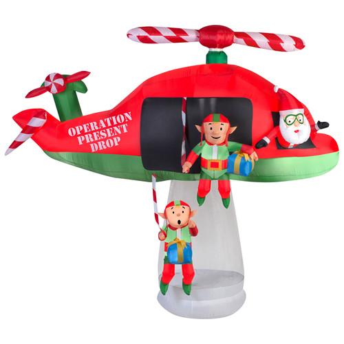 Gemmy LED White 96.85 in. Inflatable Helicopter Santa/Elves - Case Of: 1; Each Pack Qty: 1;