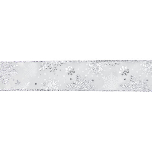 White and Silver Snowflake Christmas Wired Craft Ribbon 2.5" x 16 Yards