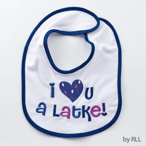 11" Blue and White "I Love U a Latke!" Hanukkah Bib