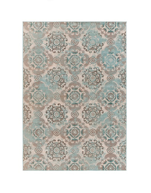 5.25' x 7.50' Potted Vintage Blue and Ash Gray Area Throw Rug