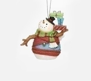 4" Colorful Striped Yarn Wrapped Snowman with Gifts Christmas Ornament
