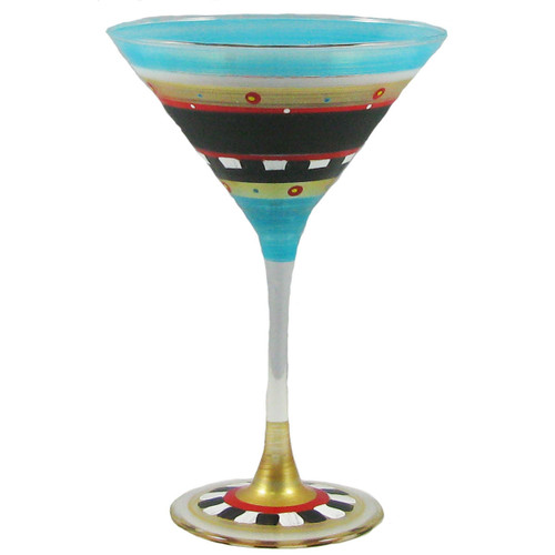 Set of 2 Blue Mosaic Chalkboard Hand Painted Martini Drinking Glasses 7"
