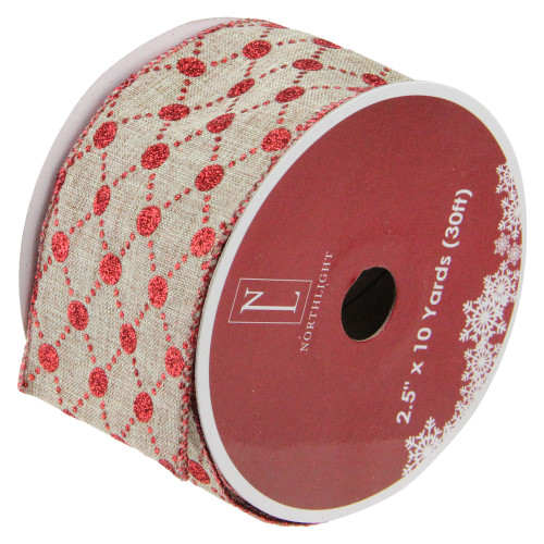 Red and Beige Diamond Wired Christmas Craft Ribbon 2.5" x 10 Yards