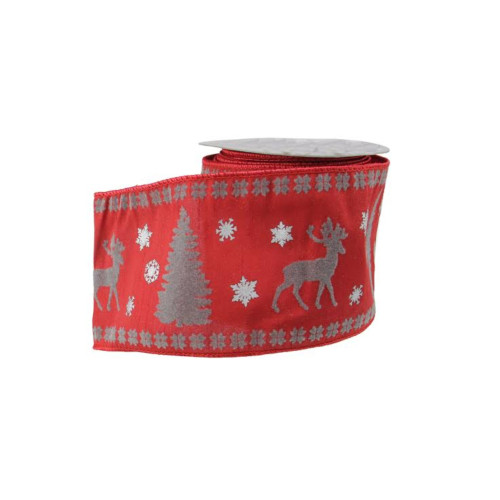 Red and Gray Reindeer Christmas Craft Ribbon 4" x 10 Yards