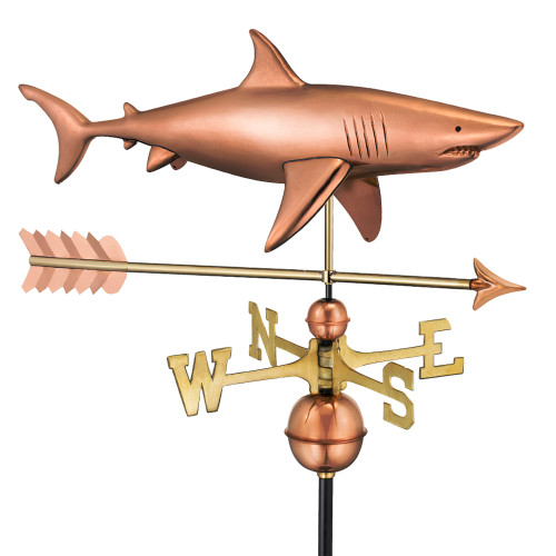 33" Bronze and Gold Handcrafted Shark with Arrow Single Point Contact Nautical Weathervane