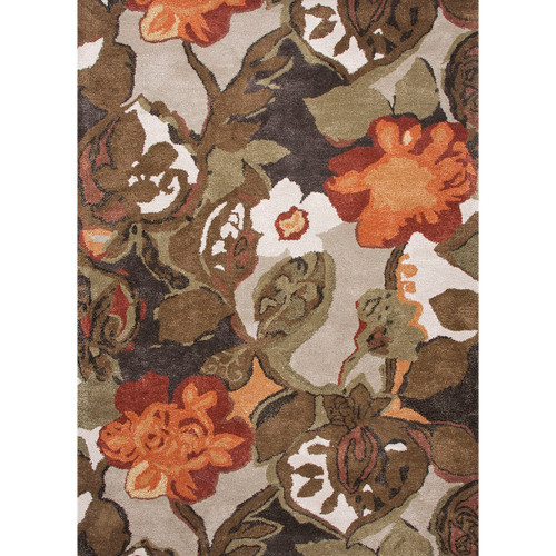 2' x 3' Brown and Orange Floral Hand Tufted Rectangular Area Throw Rug