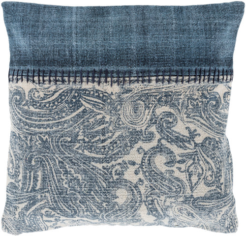 20" Navy Blue and White Embroidered Square Throw Pillow Cover