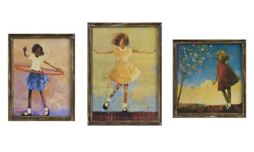 Set of 3 Charming Girl in Summer Dress Decorative Framed Wall Art Decor, 25.75"