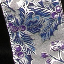 Silver and Blue Mistletoe Wired Craft Ribbon 2" x 20 Yards