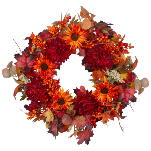 Leaves and Flowers Fall Harvest Wreath - 24-Inch, Unlit