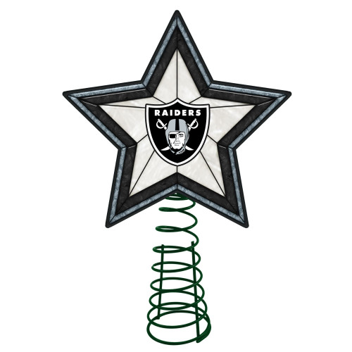 10" Lighted Black and White Star NFL Oakland Raiders Christmas Tree Topper