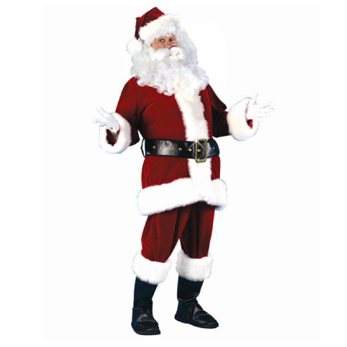 Red and White Plush Velour Santa Claus Adult Christmas Costume Suit - Plus Size
