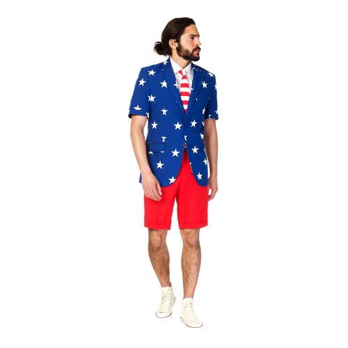 Red and Blue Summer Stars with Stripes Men's Adult Americana Suit - US40