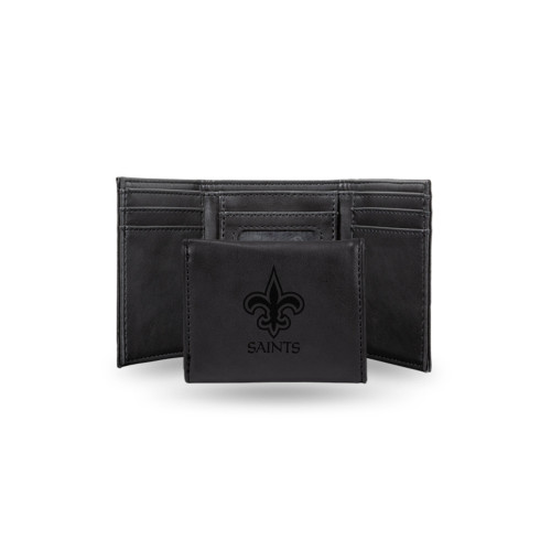 4" Black NFL New Orleans Saints Engraved Trifold Wallet
