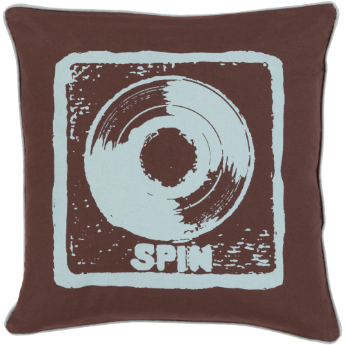 22" Brown and Aqua Blue "SPIN" Printed Square Throw Pillow Cover