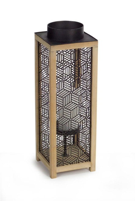 21” Contemporary Wooden and Black Metal Decorative Candle Lanterns