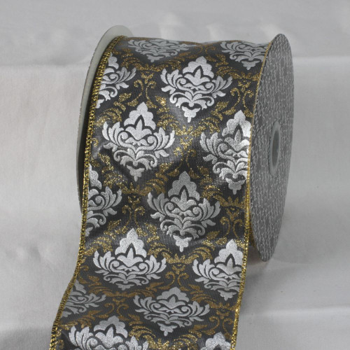 Gray and Gold Colored Traditional Style Ribbon 4" x 20 Yards