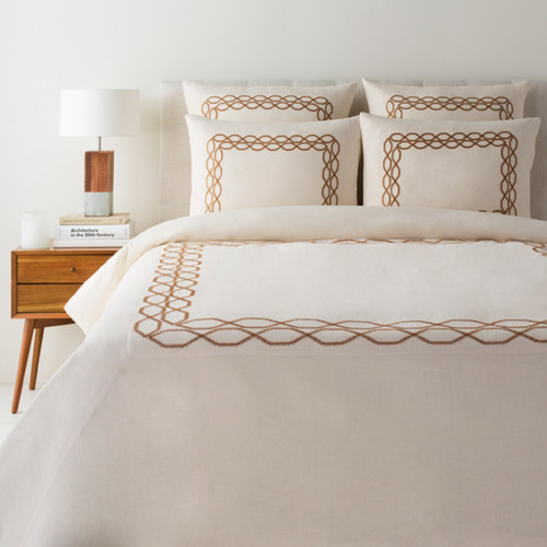 Diva At Home Ivory White and Peanut Brown Modern Style Linen Full/Queen Bedding Set - AFI2000-KSET