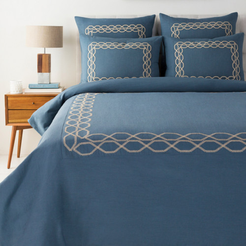 Set of 3 Spruce Blue and Beige Brown Modern Style Linen King/California King Bedding