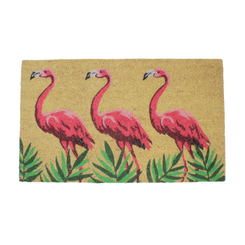 Natural Coir Pink Flamingos Summertime Doormat 18" x 30"