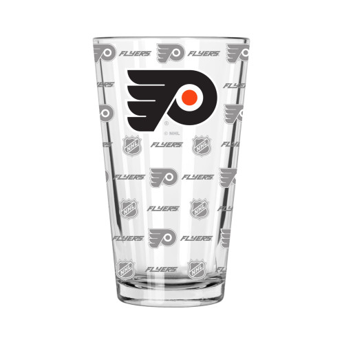 5.75" Clear and Black NHL Philadelphia Flyers Sandblasted Pint Glass 16 oz.