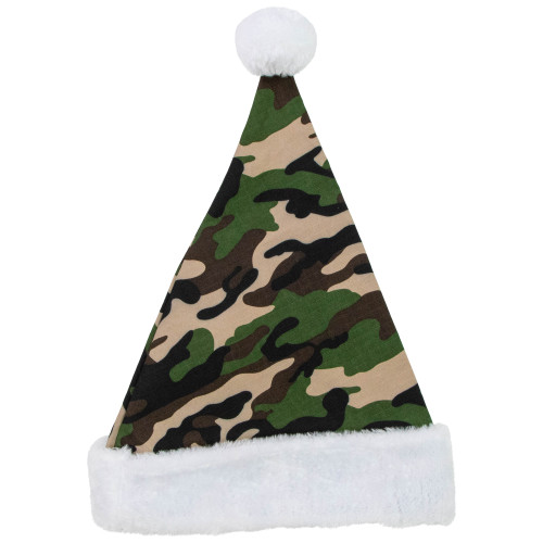 Green and White Camouflage Unisex Adult Christmas Santa Hat Costume Accessory - One Size
