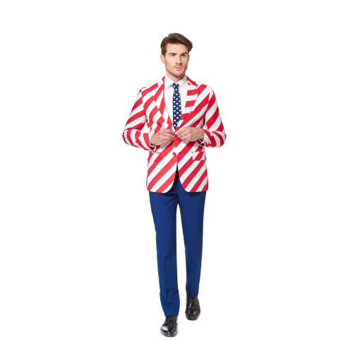 Red and Blue United Stripes Men's Adult Americana Suit - US50