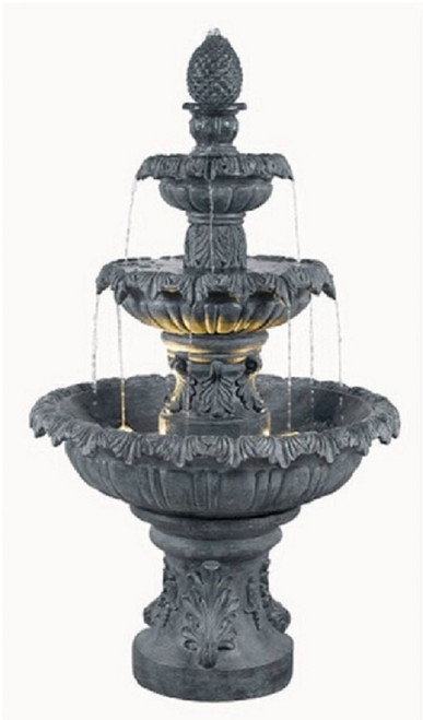 55" Three Tier Outdoor Patio Garden Water Fountain - Old Stone Finish