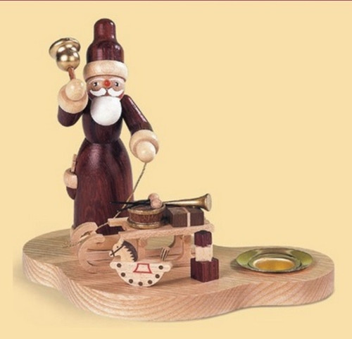 4.75" Wooden Santa with Sledge Carrying Gifts Christmas Candle Holder