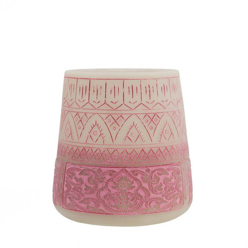 5.5" Petit Bazaar Etched Moroccan Pink Decorative Pillar Candle Holder