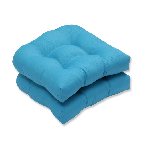 Set of 2 Blue UV/Fade Resistant Outdoor Patio Seat Cushion with Ties 19"