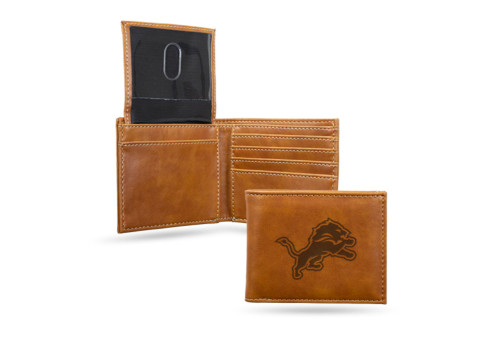 4 Brown NFL Detroit Lions Engraved Billfold Wallet